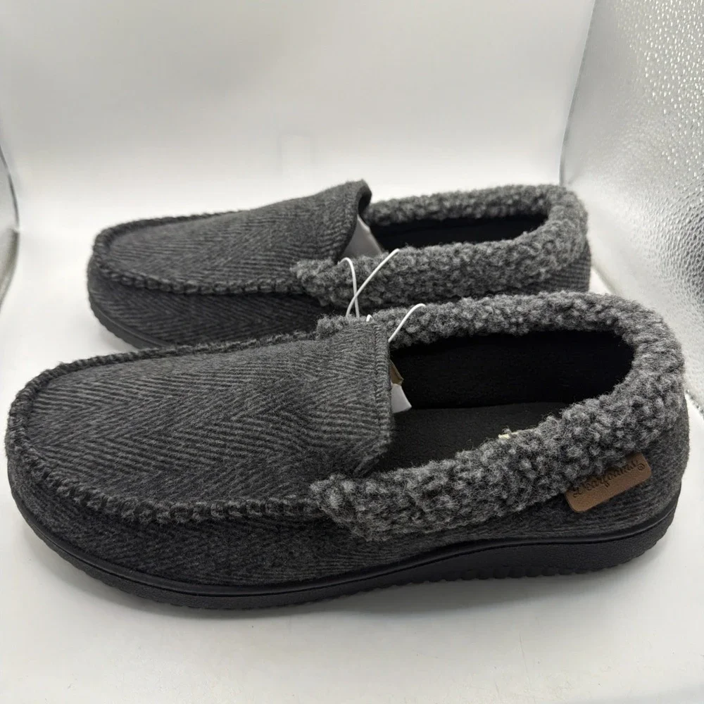 DearFoams Men's Black Slippers Memory Foam Size 13-14 XLarge Indoor Outdoor New